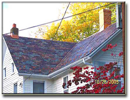 New roof of Beauty Greens Purples Sea Greens buffed to Brown Recycled Slate Roof